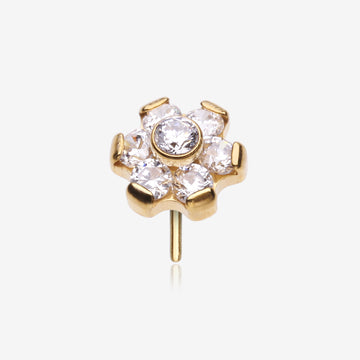 Implant Grade Titanium OneFit Threadless Golden Brilliant Sparkle Flower Top Part-Clear Gem